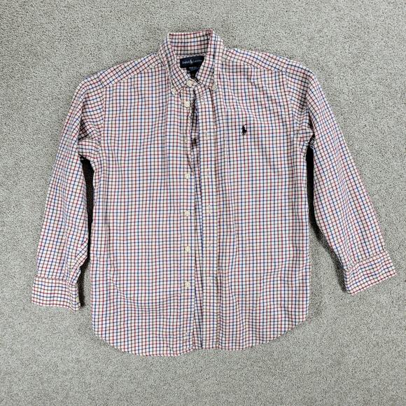 Polo Ralph Lauren Combed Cotton Button Down Shirt Boys M 10-12 Red Blue Check - Picture 10 of 11